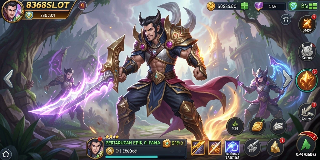 Tampilan dinamis gameplay seru 8368SLOT saat bertarung melawan monster.