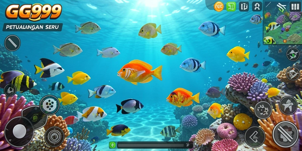 Tangkapan layar gameplay GG999 yang menampilkan petualangan Tembak Ikan.