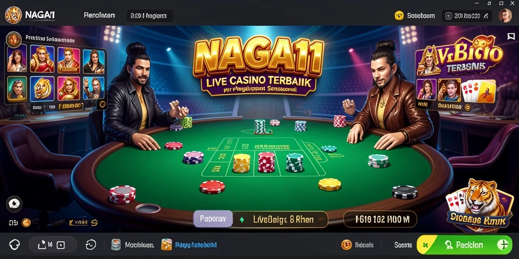 Tampilan gameplay NAGA11 yang mengesankan dengan dealer langsung dan suasana kasino.