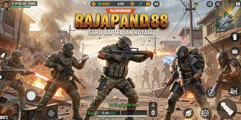 Screenshot menampilkan aksi seru dalam gameplay Battle Royale RAJAPANDA88.