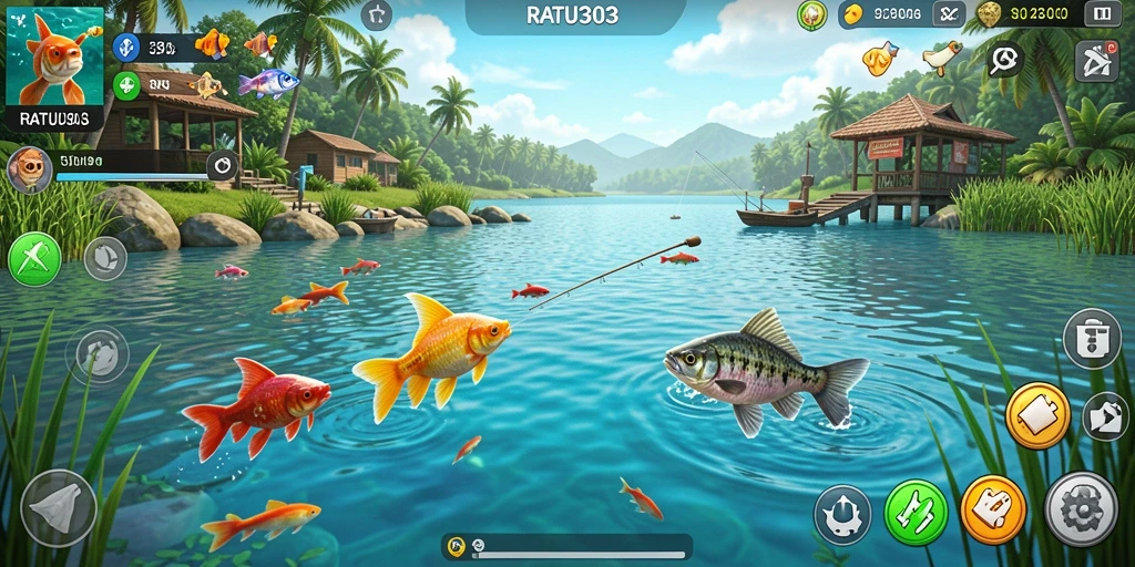 Screenshot gameplay RATU303 dengan aksi memancing yang seru.